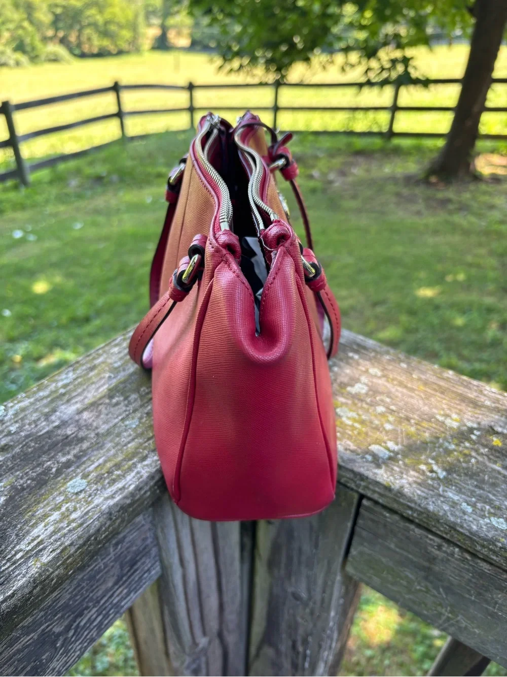 Coach Outlet Dark Red Leather Satchel/ Shoulder Bag with Charm - Picture 4 of 10